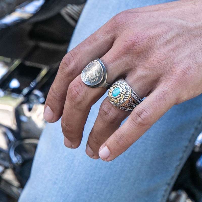 Bague Homme Argent Soleil Ethnique Turquoise