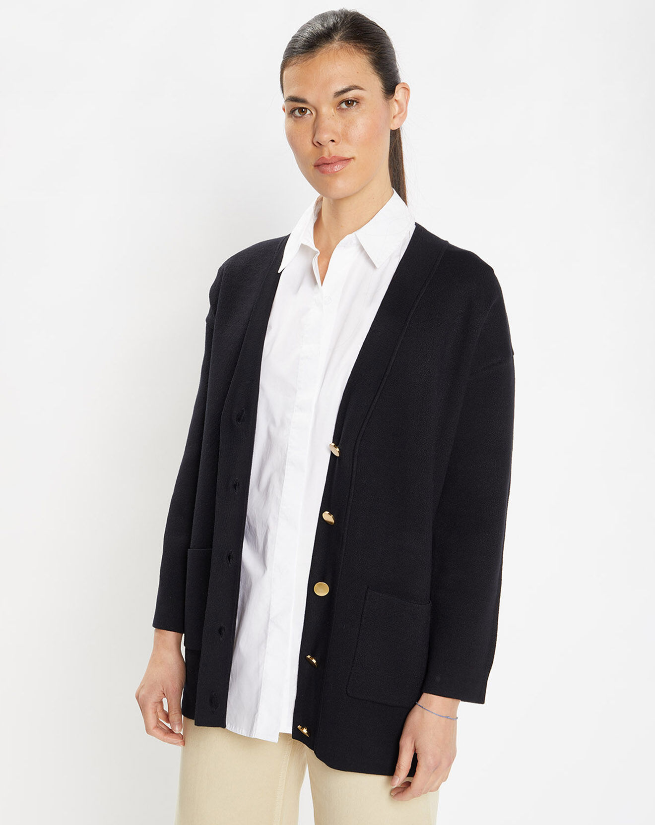 Galeries Lafayette Gilet ample Miso en Maille milano noir