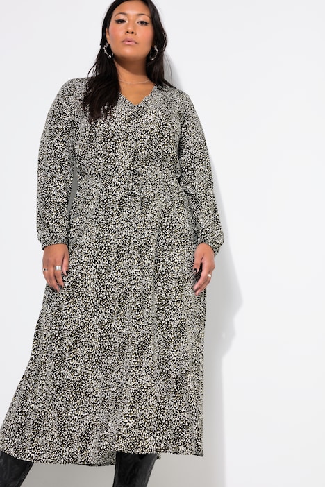 Maxikleid, A-Line, Leo-Print, Wrap-Optik