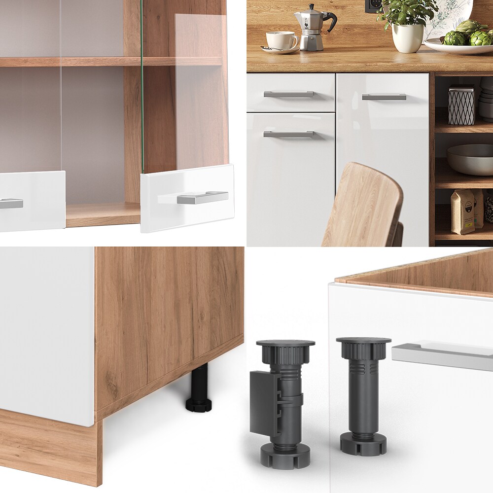 Vicco Küchenzeile Küchenblock Einbauküche R-Line 240 cm Eiche Weiß Hochglanz