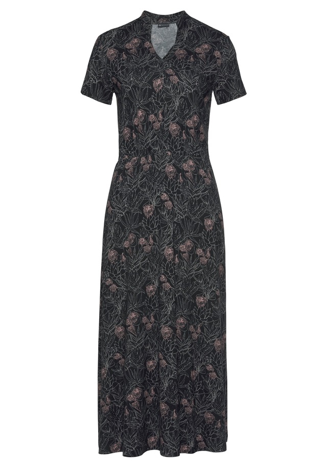 Laura Scott Sommerkleid wadenlang,  geblümtes Design,  aus Single Jersey,  mit Stehkragen