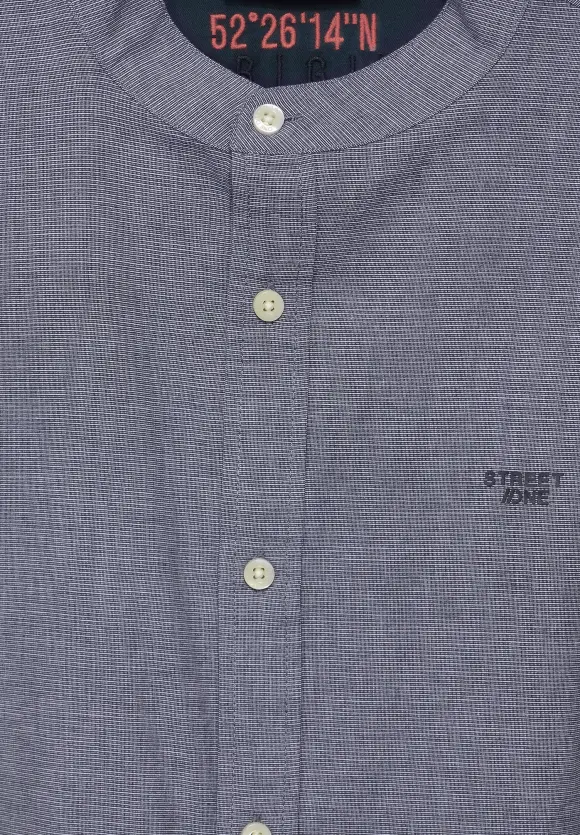 Struktur Stehkragen Hemd - deep blue chambray