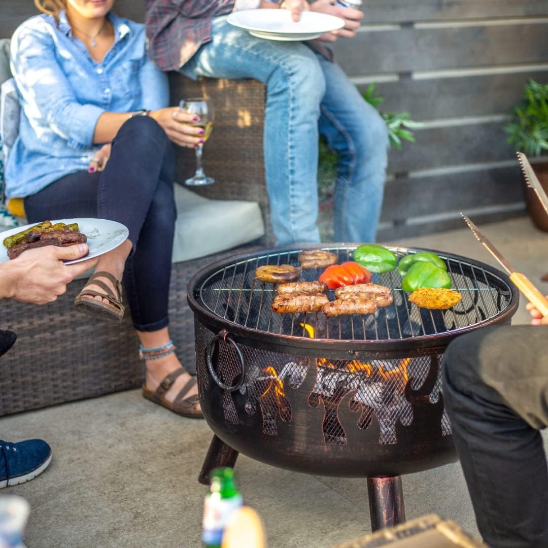 La Hacienda Wildfire Ø 61 cm - Feuerschalen für den Garten - Feuerstelle Outdoor & Feuertonne - Feuerschale mit Grillrost aus hochwertigem Stahl - Feuerkorb für den Garten - 61x61x61 cm
