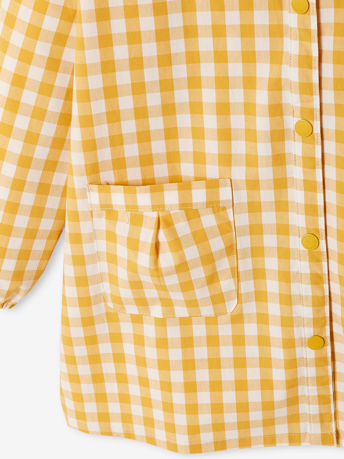 Conjunto xadrez vichy personalizável para bebê menina, tamanho médio, xadrez amarelo.