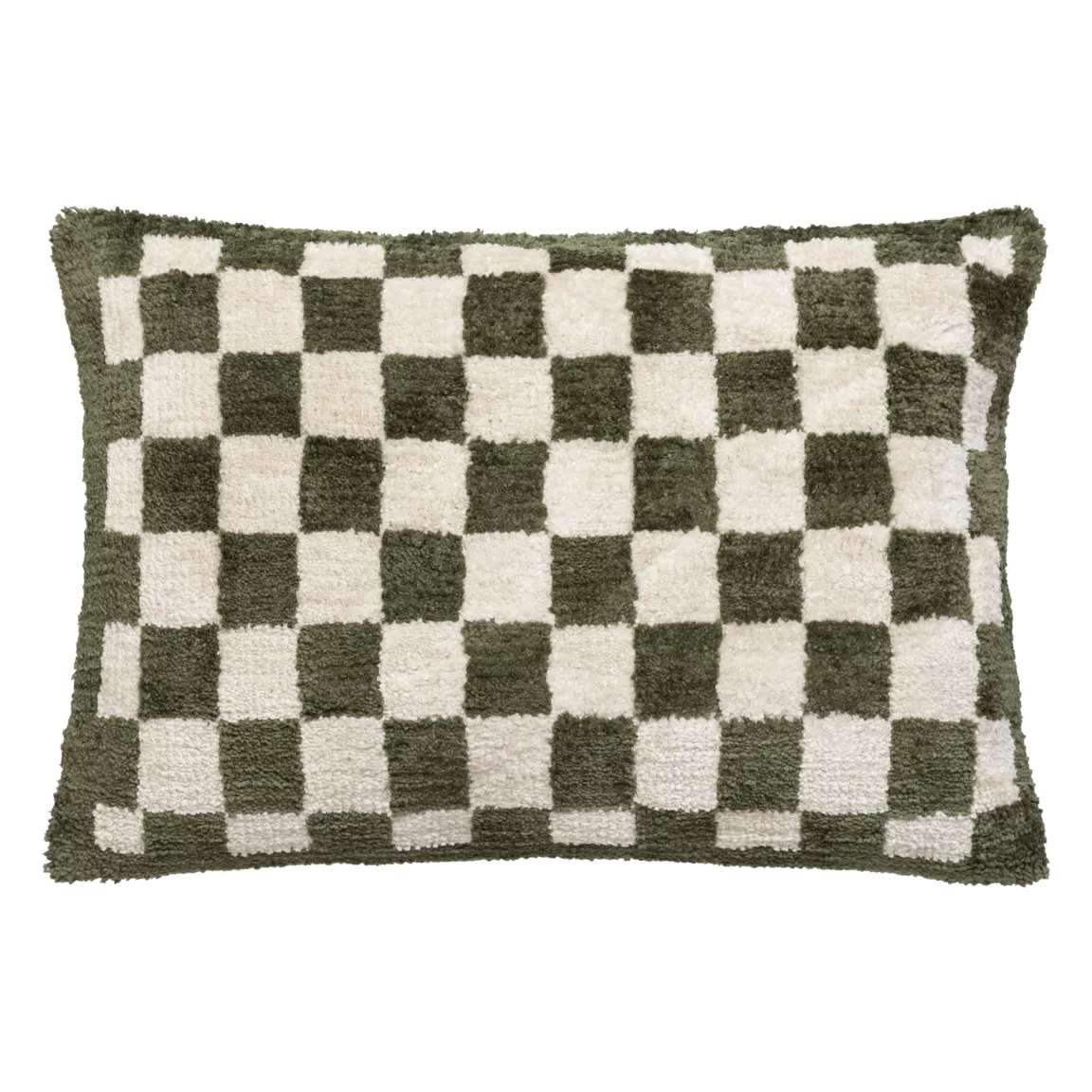 Coussin rectangulaire tufté (38 x 58 cm) Damier Vert kaki
