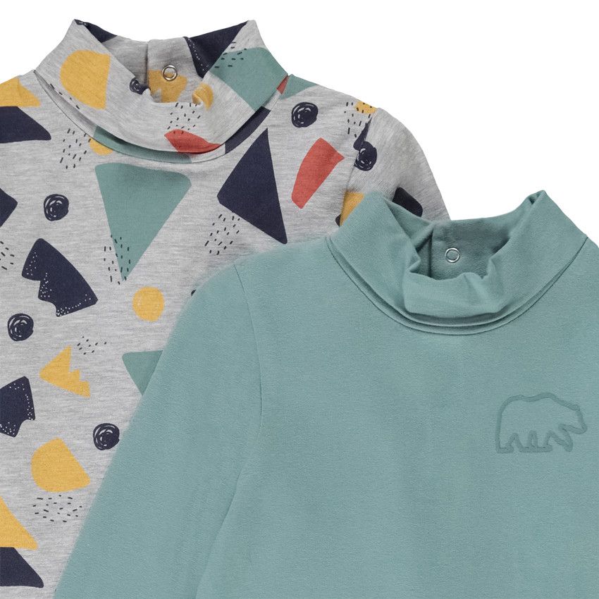 Sous-pull col roulé imprimé fantaisie pour bébé garçon - Gris chiné