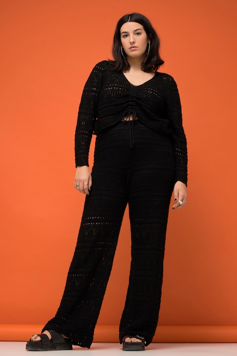 Ajour-Strickhose, Wide Legs, Elastikbund, blickdichte Shorts