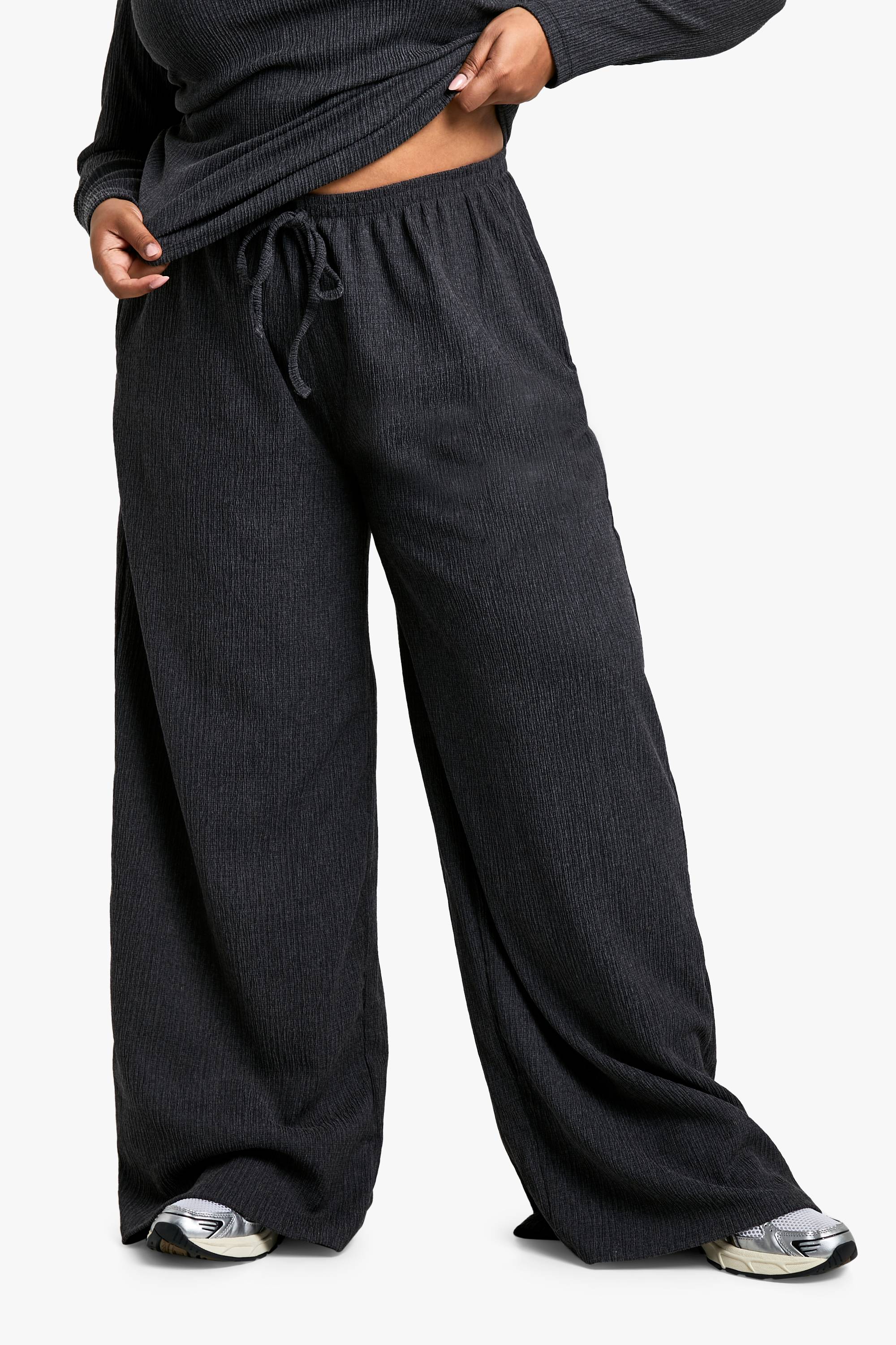 boohoo PANTALON GRANDE TAILLE À CORDON TEXTURÉ