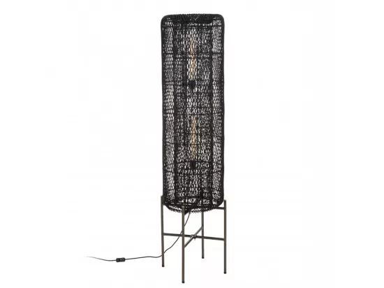 ALIDA - Lampadaire 39x39cm rotin couleur noire pieds acier