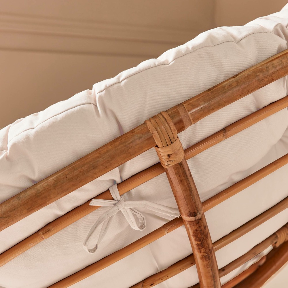 Fauteuil papasan en rotin avec coussin blanc ø113cm