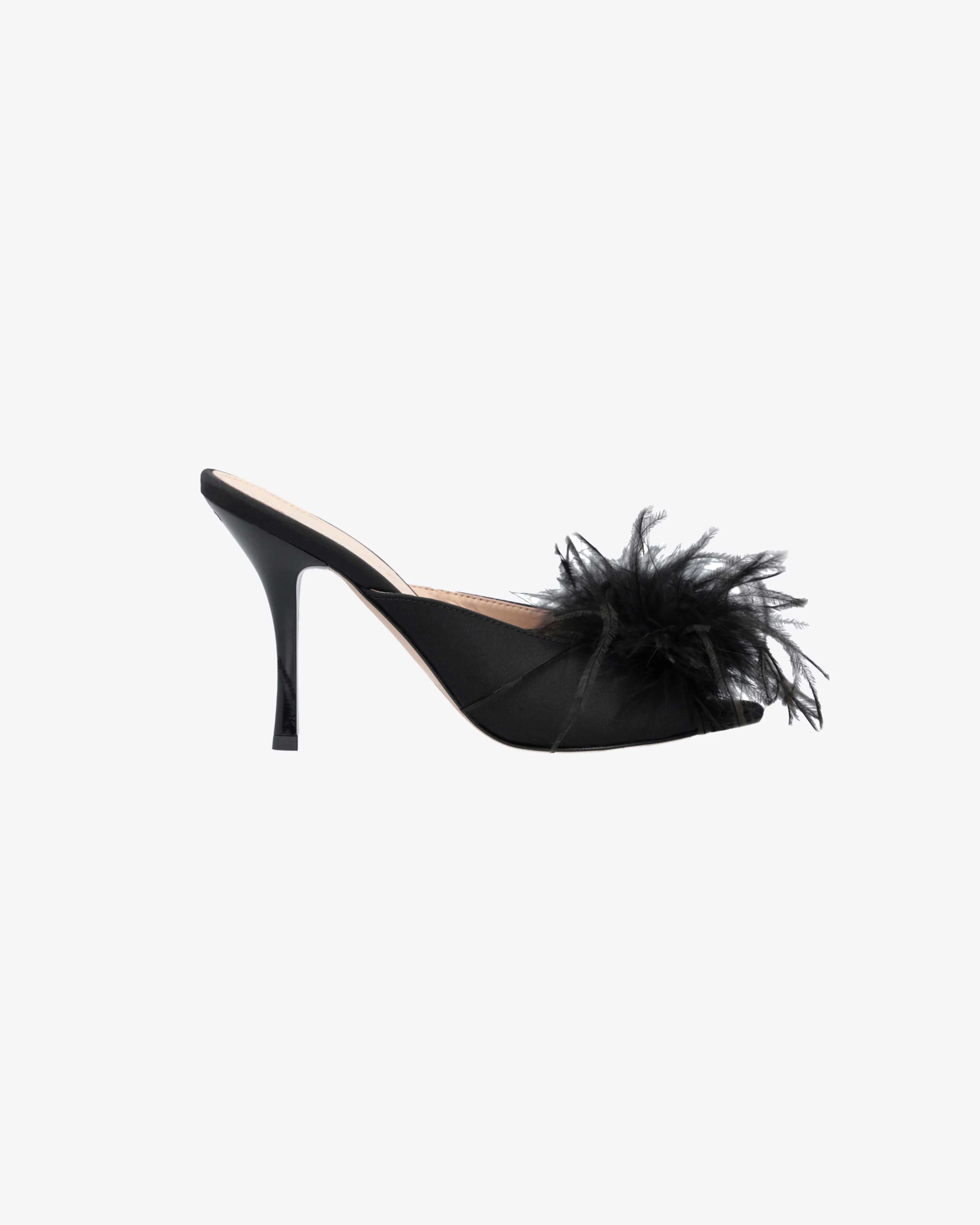 Mules à plumes | Noir
