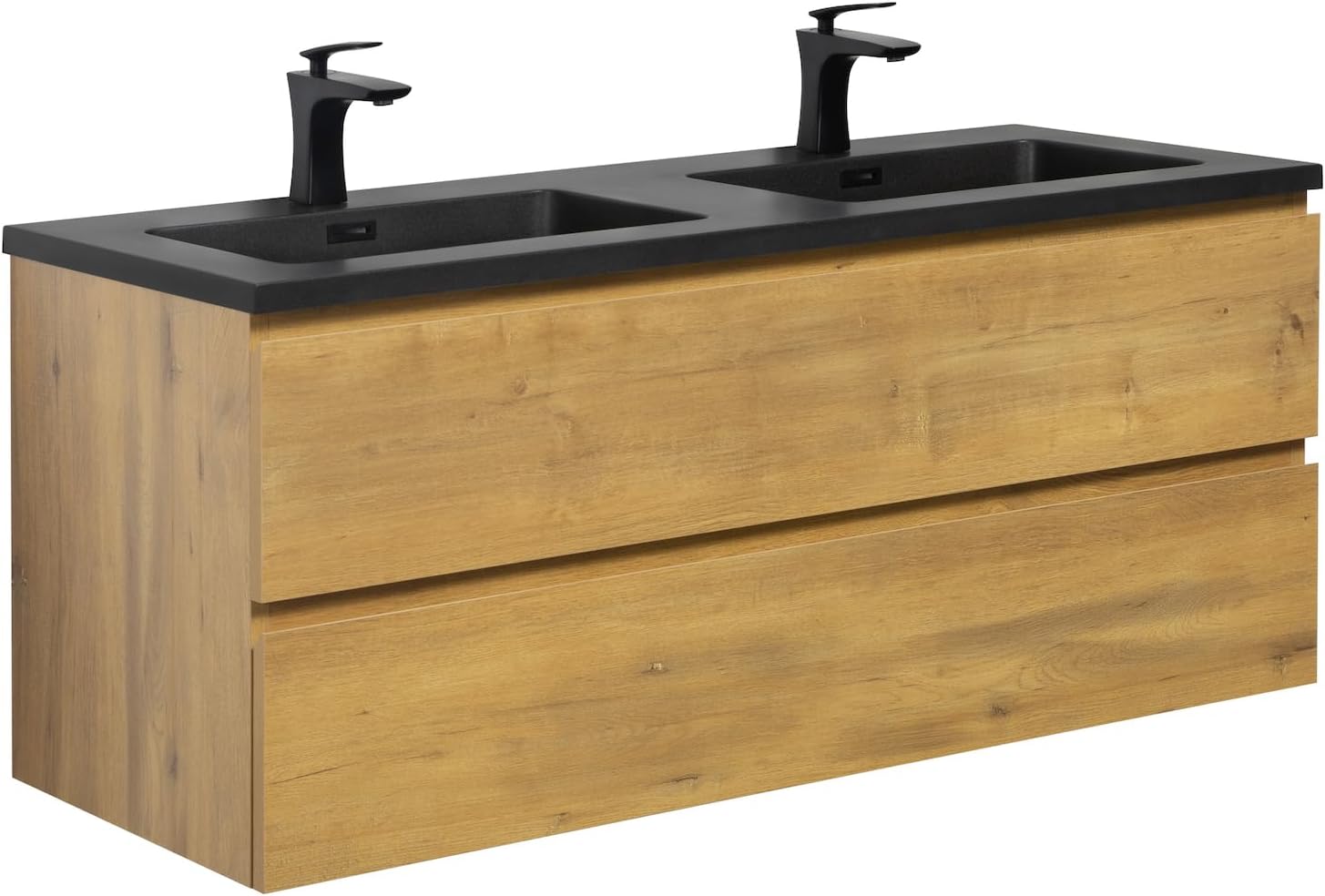 Badplaats B.V. Badezimmer Badmöbel Set Angela 120 cm - Schwarzes Waschbecken - Eiche - Unterschrank Schrank Waschbecken Waschtisch