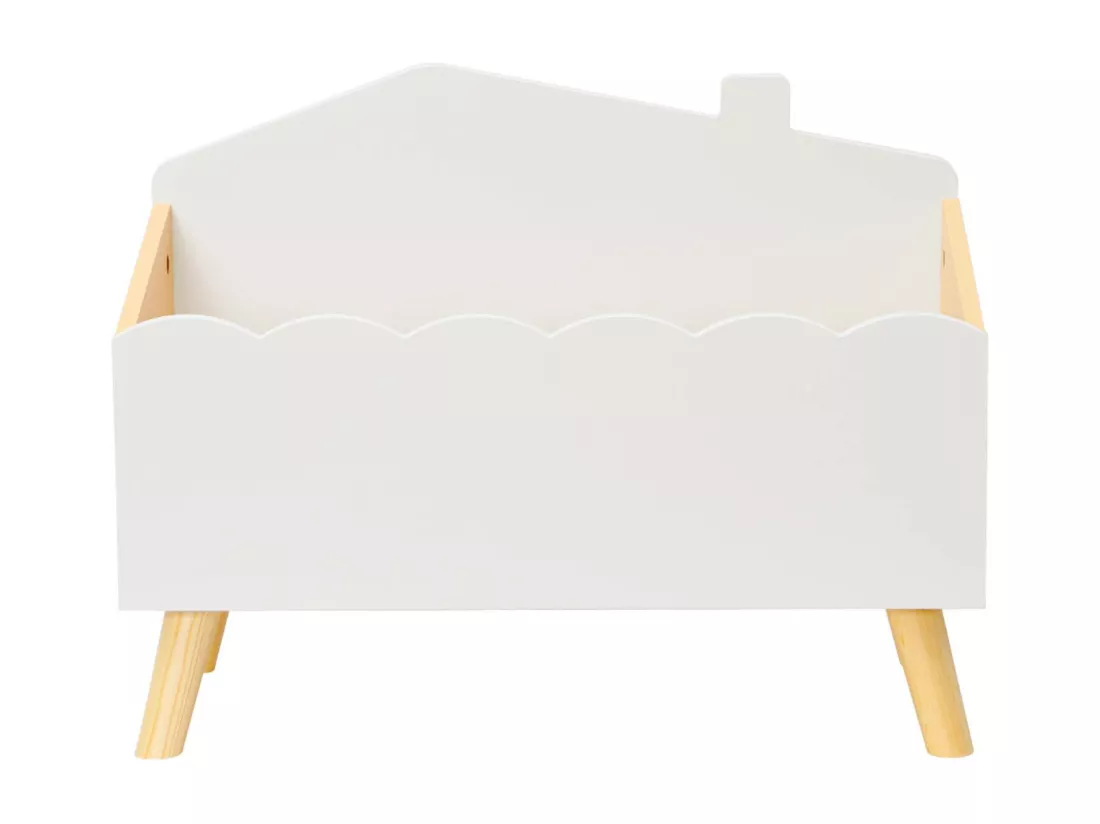 Coffre à jouets enfant effet bois. blanc. L 58 x P 28 x H 44.5 cm