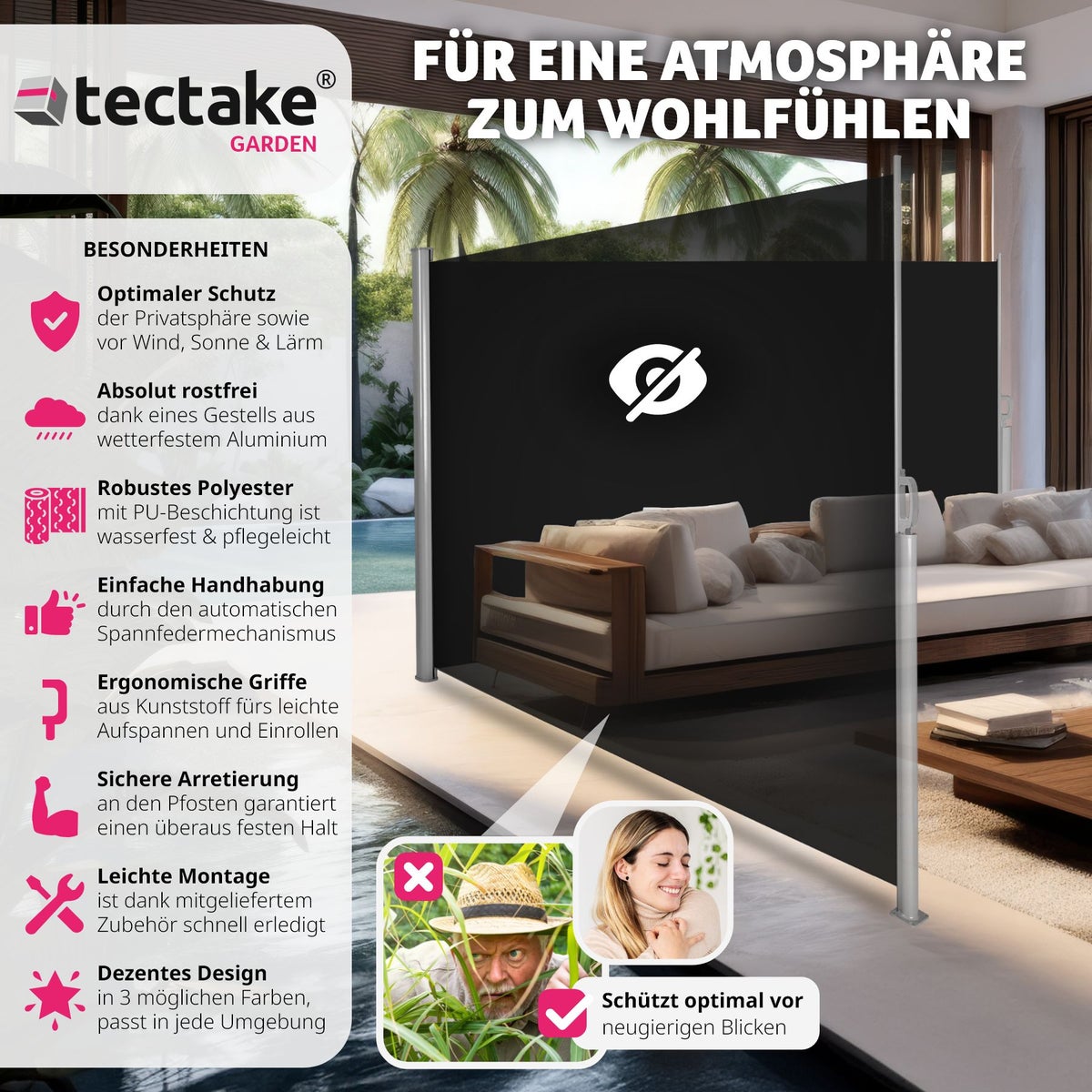 Dubbele zijluifel tectake van aluminium 160 x 600 cm