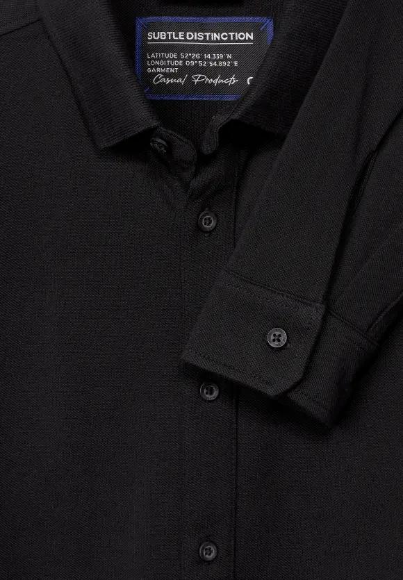 Piquée Langarmshirt - Black