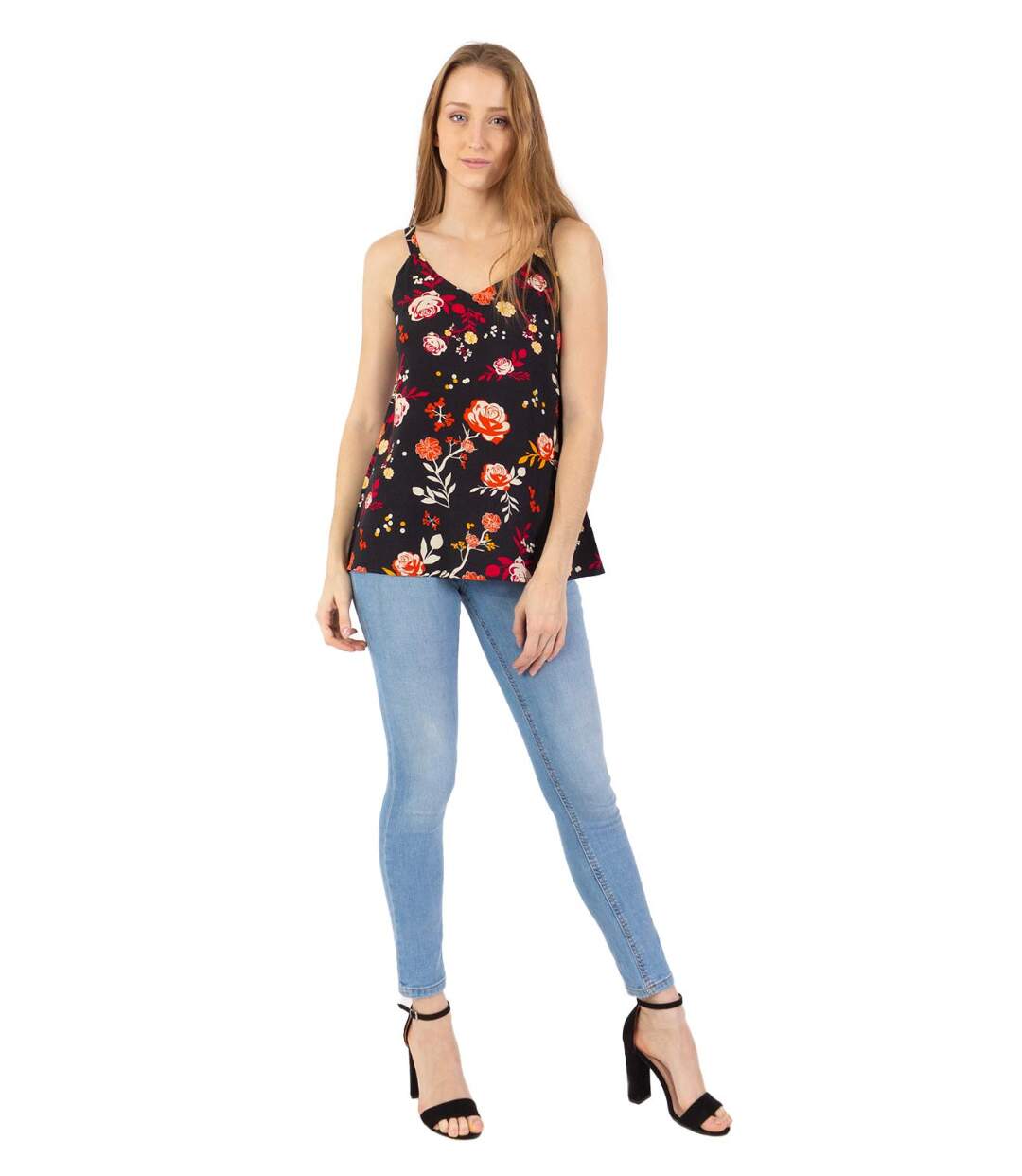 Top fines bretelles ANAE fleuri noir Coton Du Monde