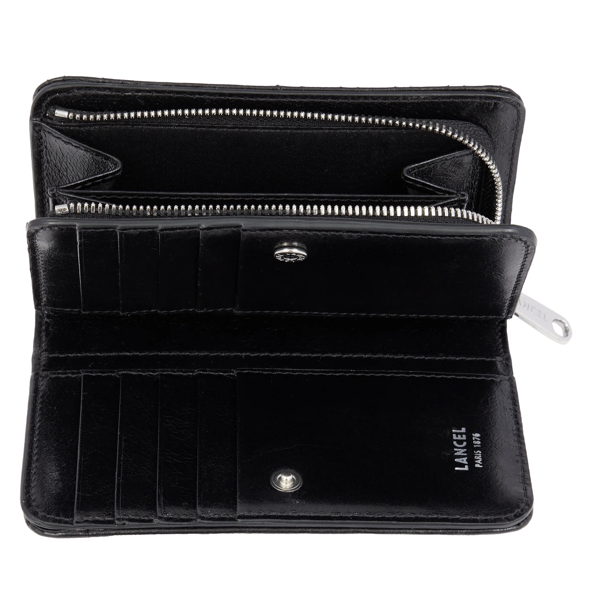 Portefeuille rectangulaire compact zippé Midi-Minuit de Lancel-Noir
