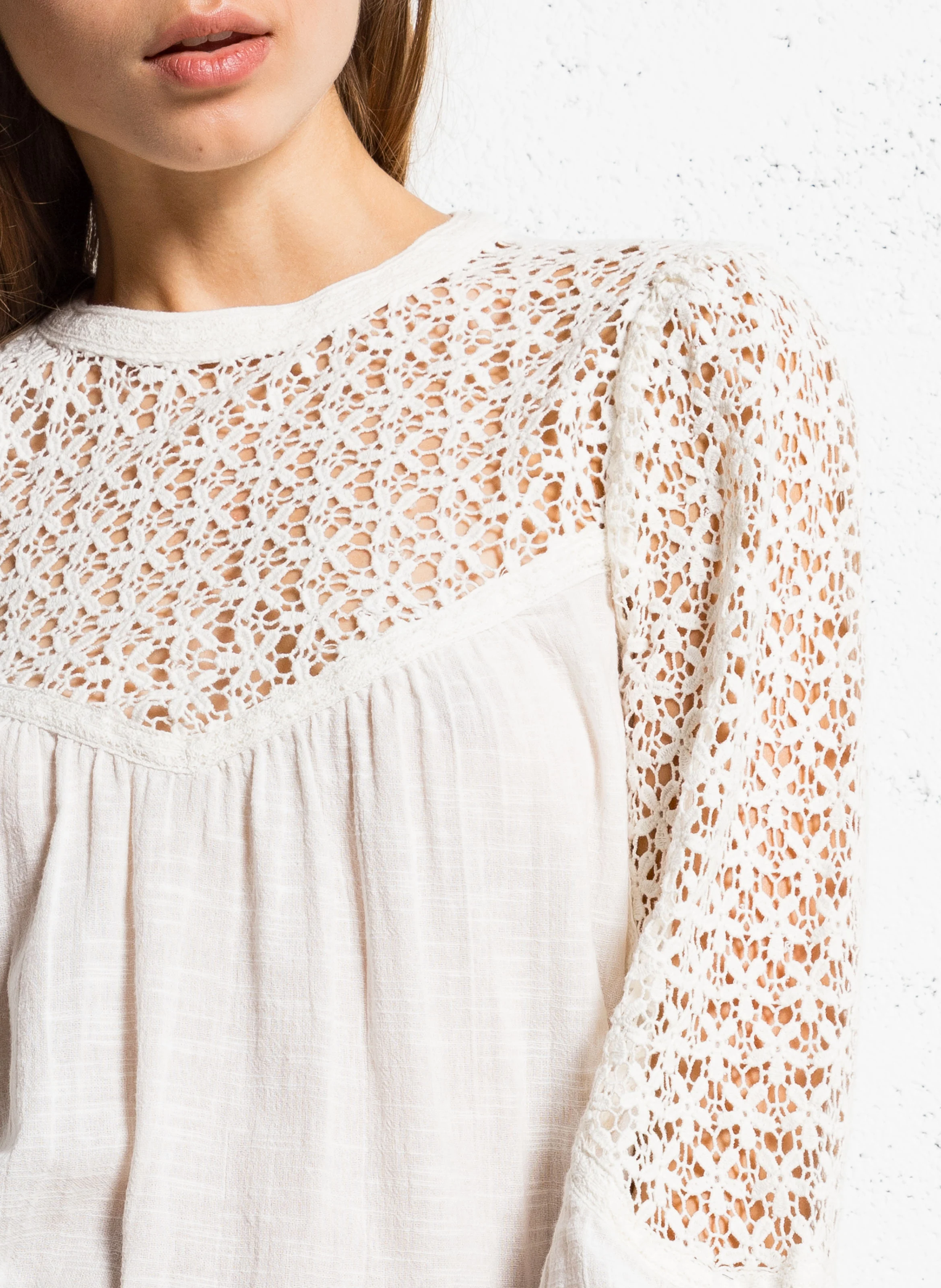 BENJAMINE - Blouse ample à dentelle en coton | Blanc