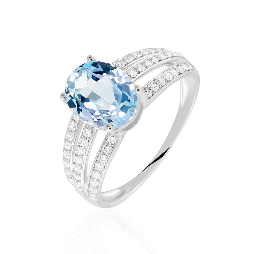 Bague Solitaire Carmelice Or Blanc Topaze Et Oxyde De Zirconium