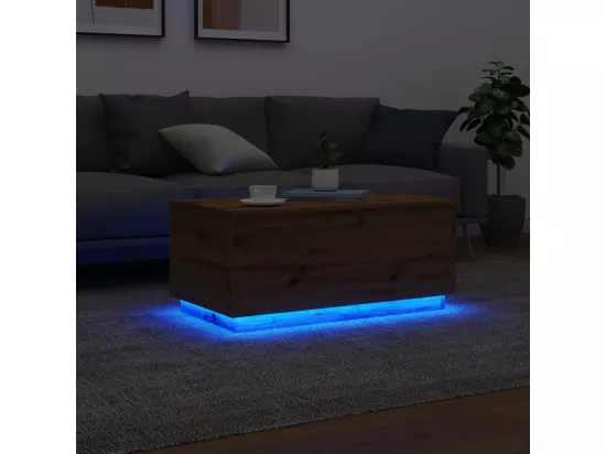 Table basse avec lumières LED chêne artisanal 90x50x40 cm