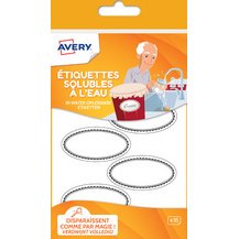 Etiquette soluble à l'eau Avery SOLUB18 , oval - Pochette de 18