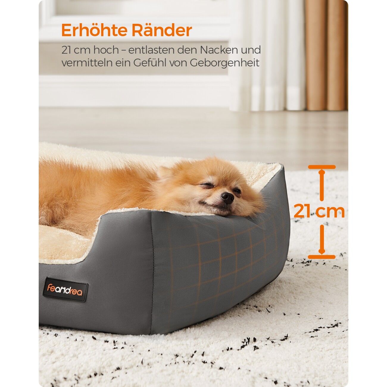 FEANDREA L-XL Hundebett, mit Wendekissen grau L