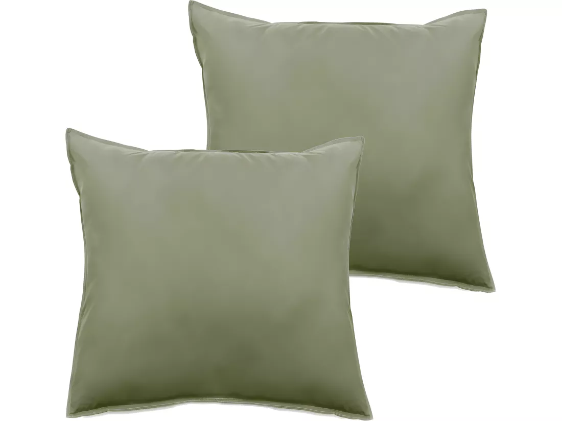 Lot de 2 taies d’oreiller Palace pur coton teint lavé 63 fils/cm² Vent du sud - Palace Sauge - Lot de 2 taies d'oreiller 65 x 65 cm