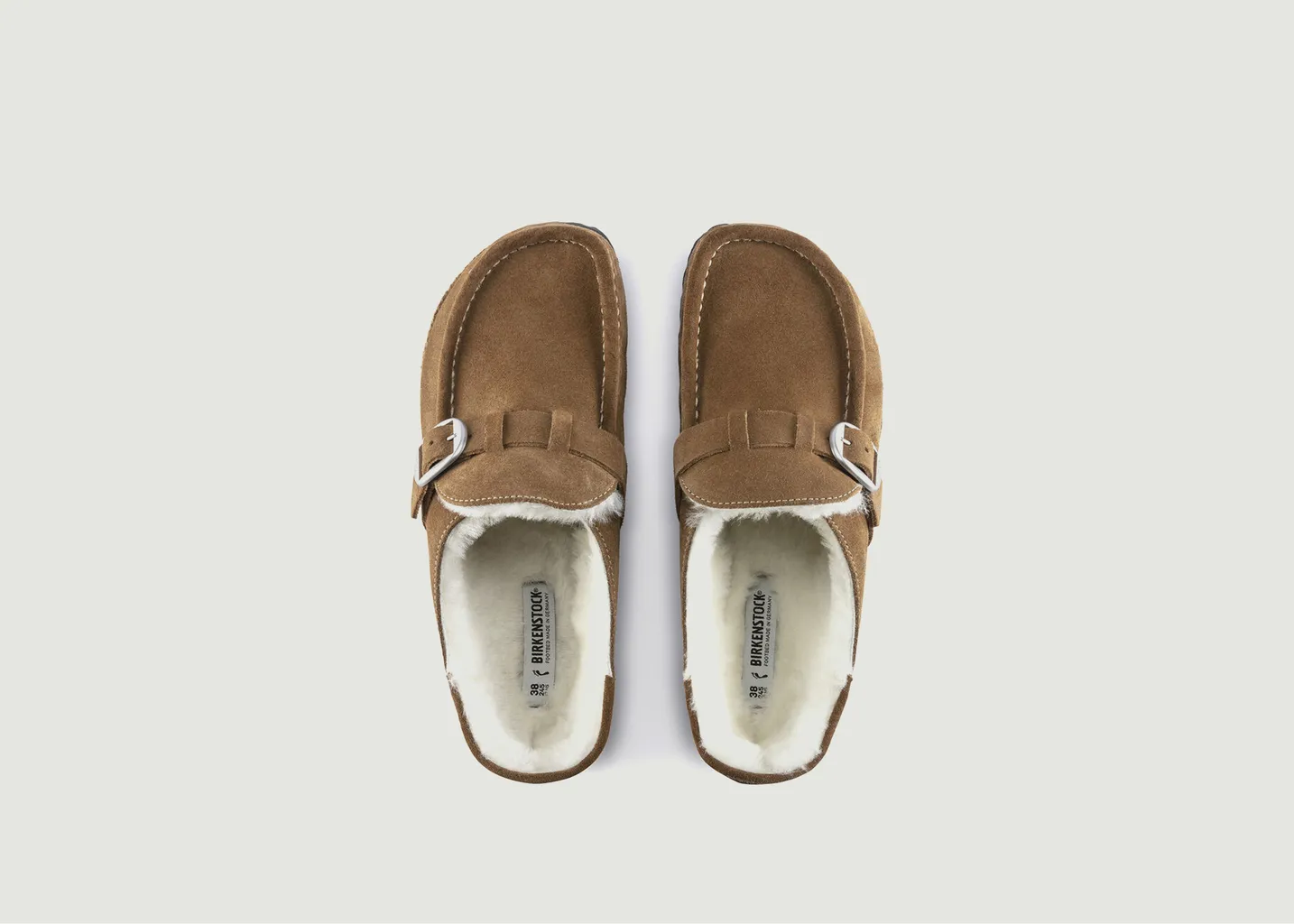 Mocassins Ouverts En Cuir Suéde & Fourrure Buckley Birkenstock