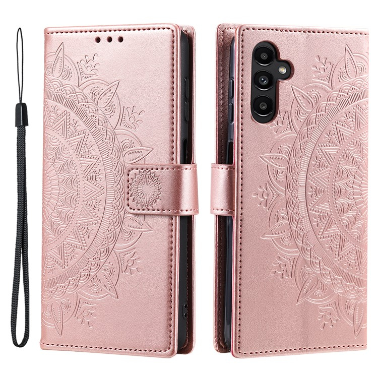 Samsung Galaxy S23 FE Leder Tasche Wallet - Mandala Flowers Imprint - Roségold