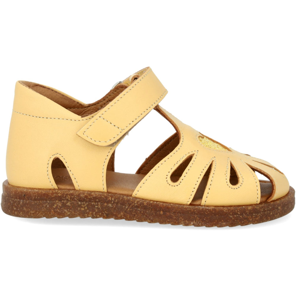Køb Angulus Mellow Yellow/Pineapple Glitter Hjertesandal I Læder Med Funklende Glitterhjerte