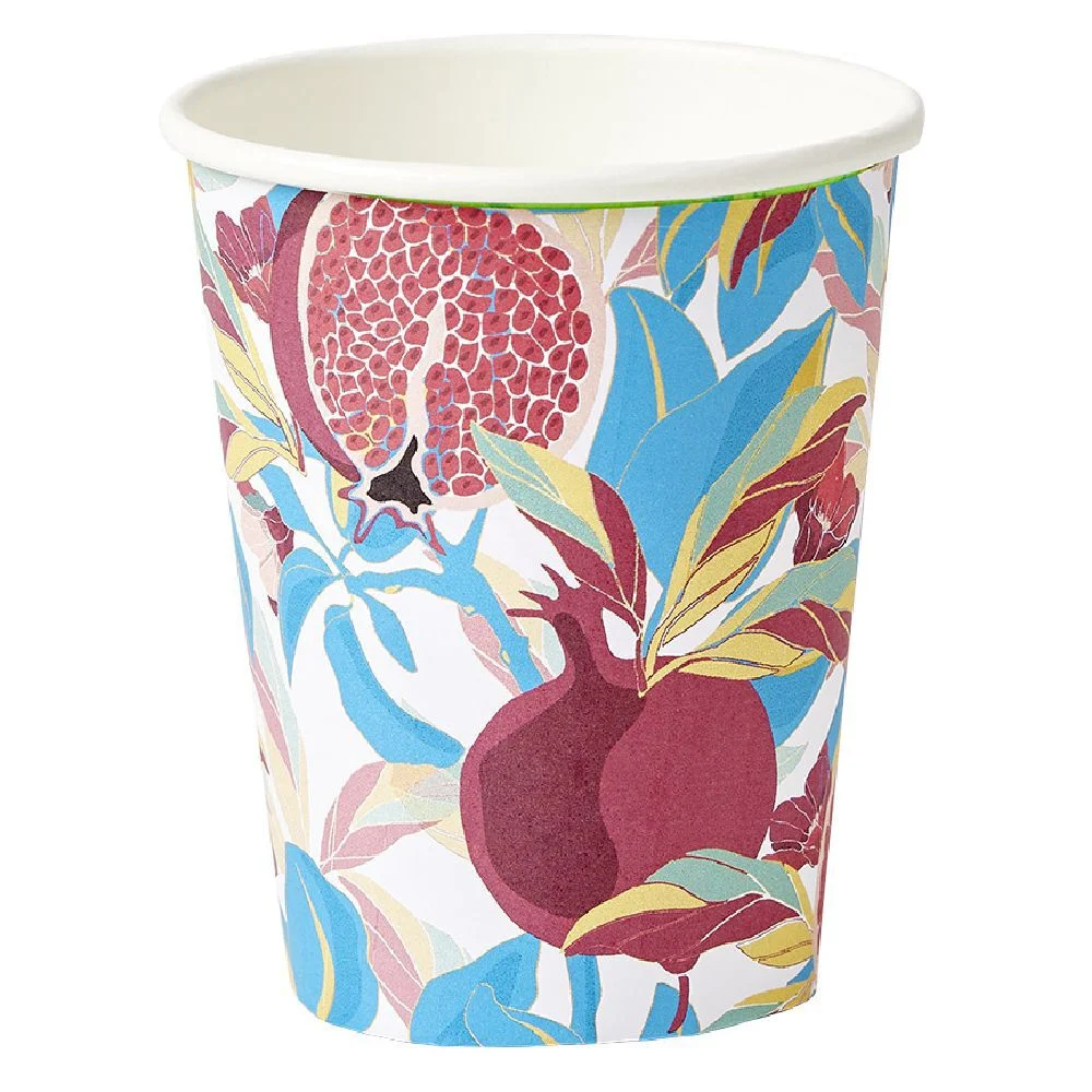 Gobelet carton motif exotique grenade feuillage multicolore 25cl x10