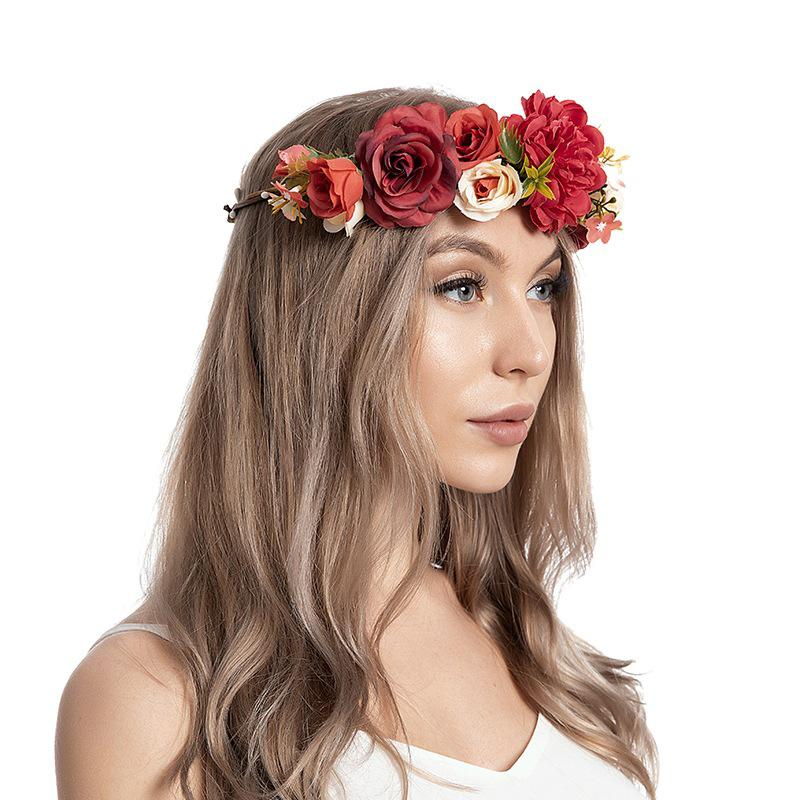 (Ø18cm) Haar Blumenkranz Party Accessoire Rosen Haarband für Hochzeit / Junggesellinnenabschied - Rot