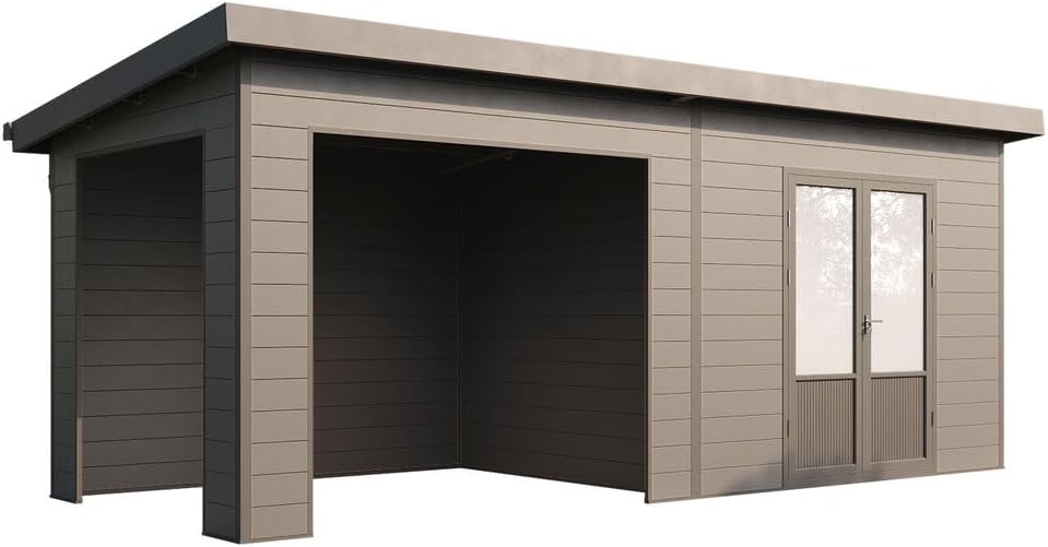 Finnhaus Wolff WPC Gerätehaus Tona 6024 28 Anthrazit Gerätehaus aus Holz/Kunststoff in Anthrazitgrau, Geräteschrank mit 28 mm Wandstärke inklusive Schleppdach Gartenhaus