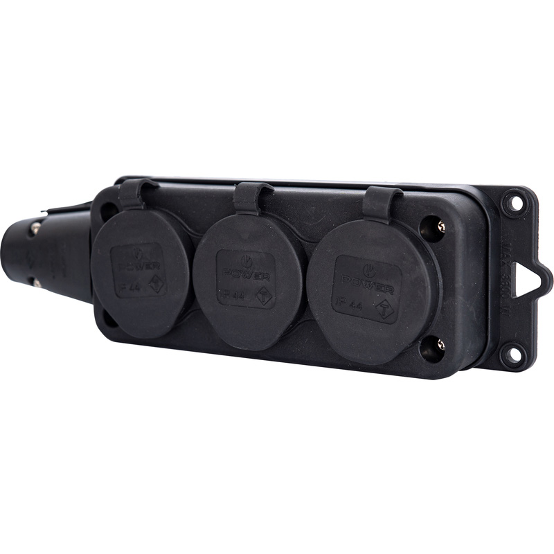 Power Contactdoos 3-voudig rubber randaarde zwart IP44
