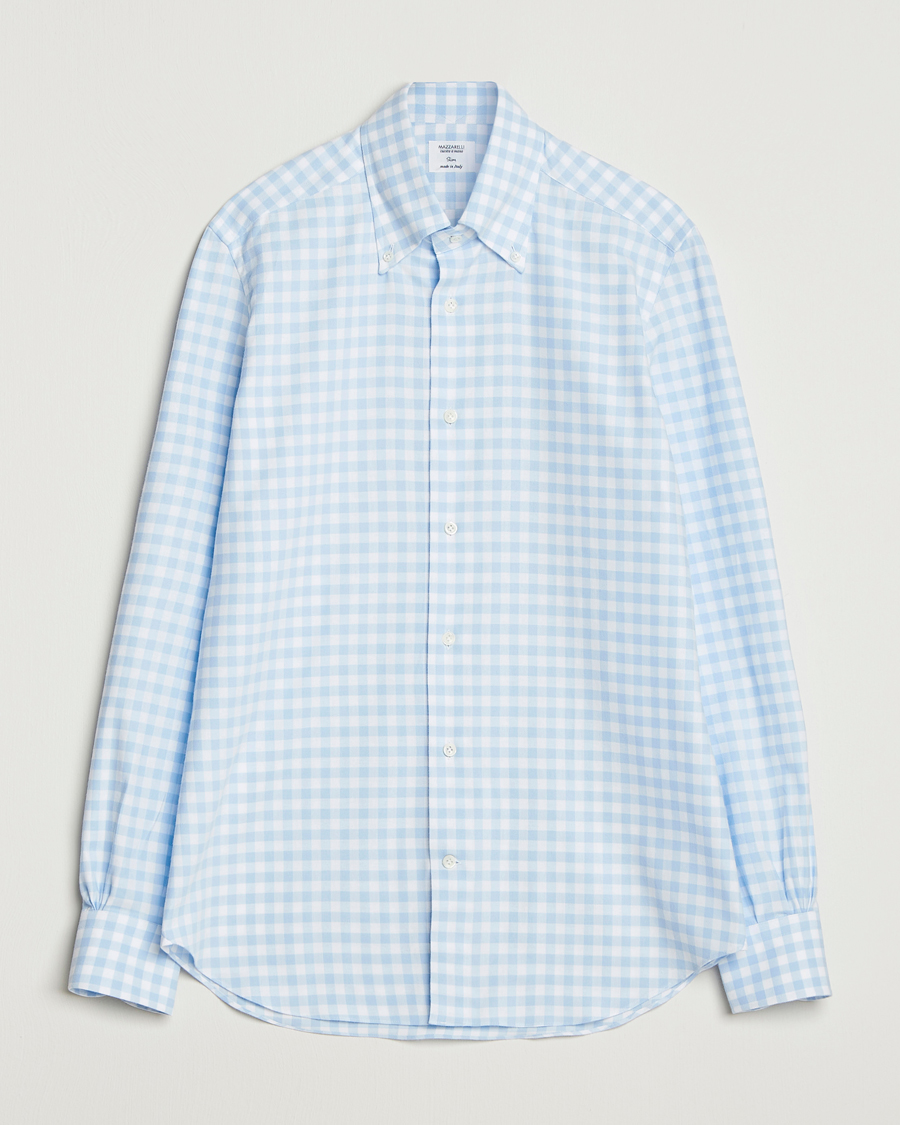 Mazzarelli Soft Flannel Button Down Shirt Light Blue Check