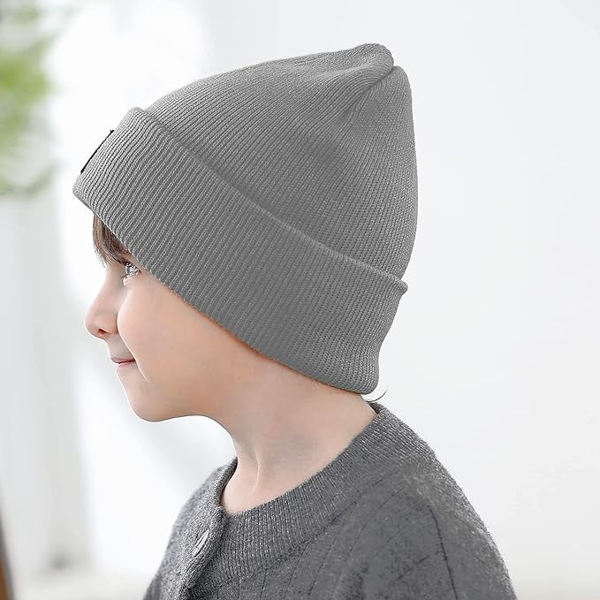 (Gr. S) Kinder Strick Mütze Beanie Winter Kopfbedeckung Fashion Accessoire - Grau