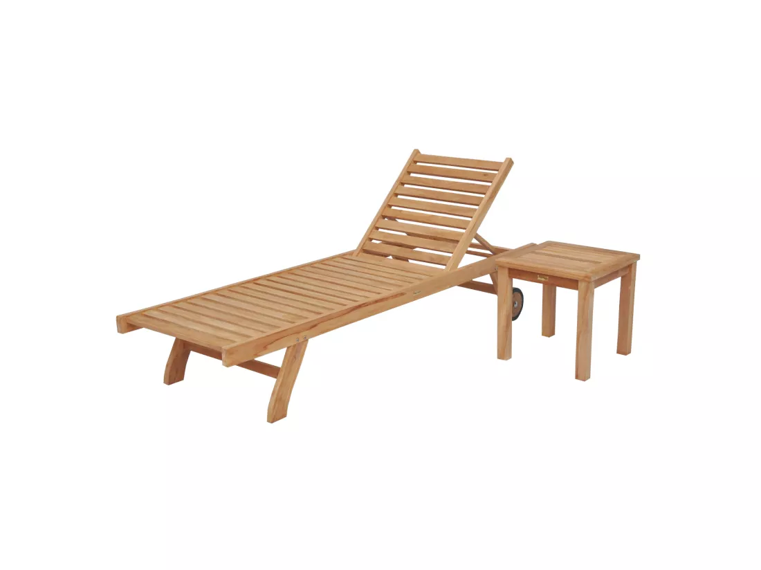 Ensemble bain de soleil droit en teck avec table d'appoint JAVA - HAPPY GARDEN