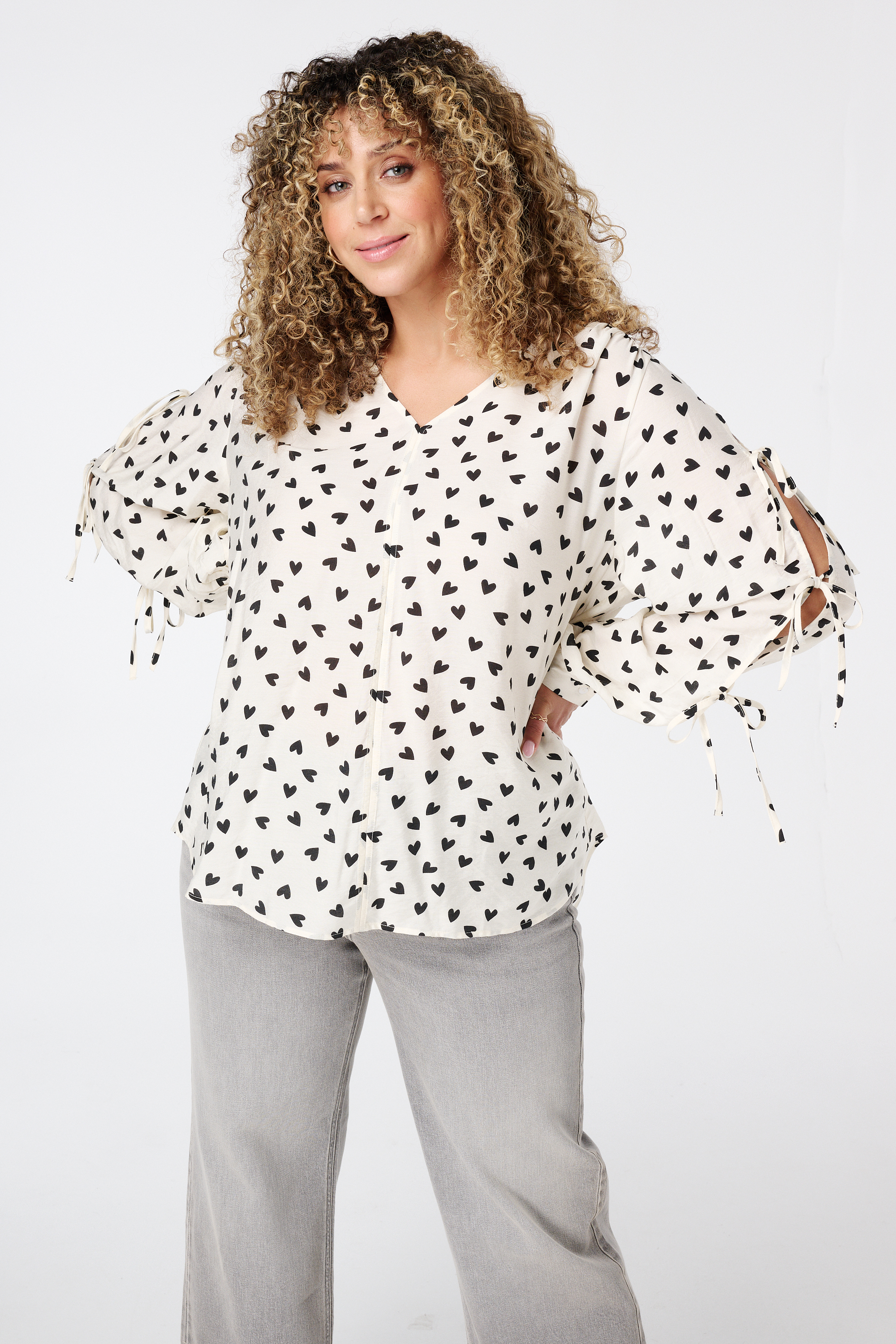 Blouse met strikdetail Multi zwart-wit