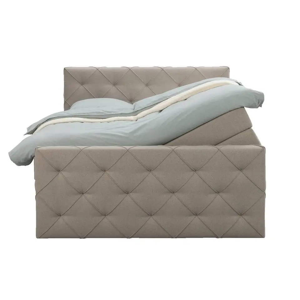 Boxspring met opbergruimte en voetbord Liv geruit - beige - 180x200cm