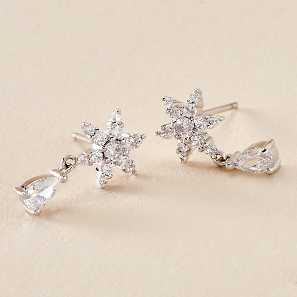 Boucles D'oreilles Pendantes Linas Argent Blanc Oxyde De Zirconium