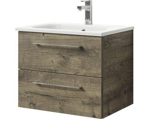 Pelipal Sunline 121 badkamermeubelset (B x H x D 61 x 200 x 46 cm), Ribbeck eiken fronten, met mineraal gegoten wastafel, badmeubel en spiegelkast met LED-verlichting