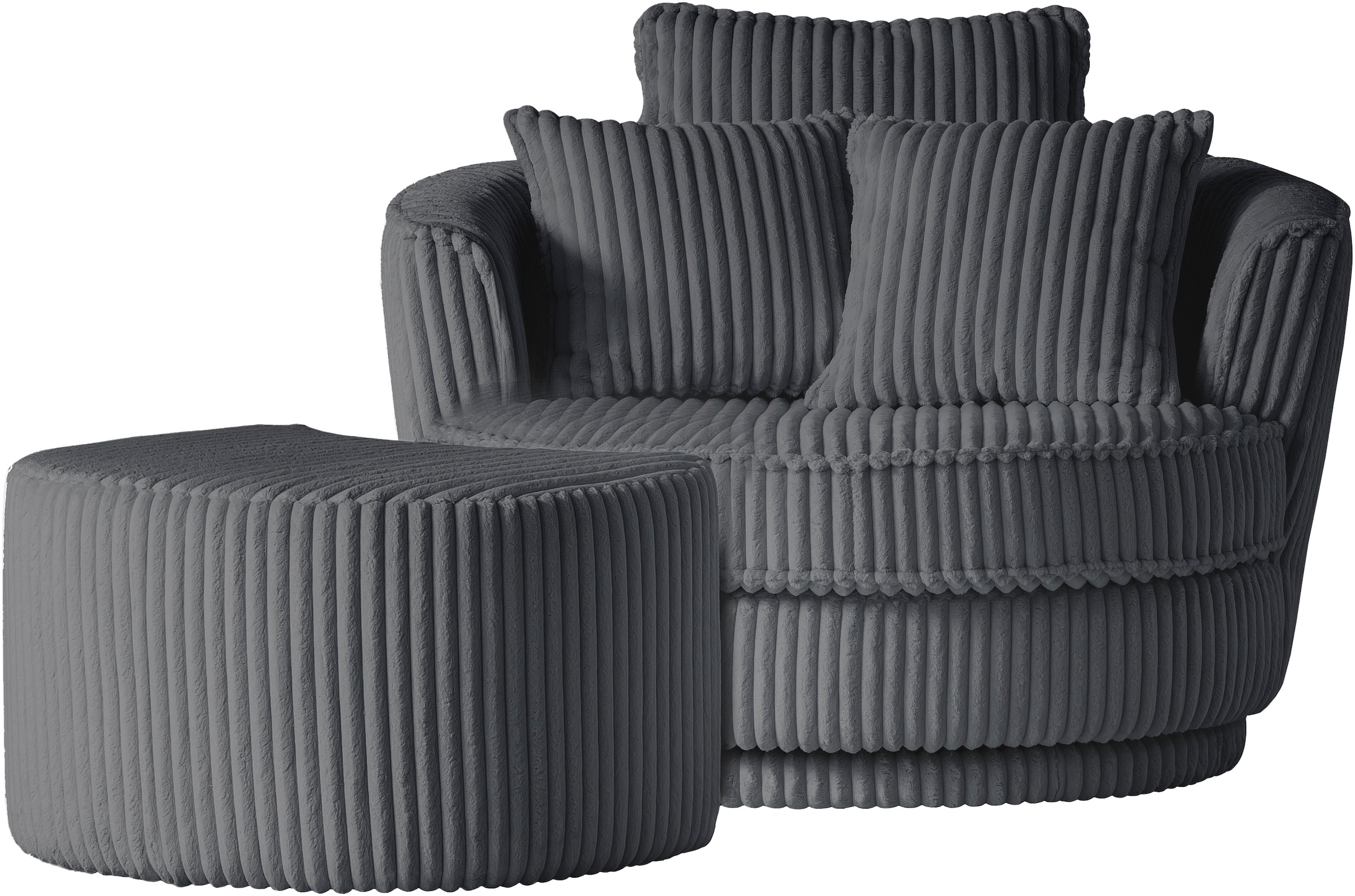 Home affaire Drehsessel »MAISIE, Love Seat XXL Lese-Sessel, Big-Sessel mit Hocker,« 2 Stk. tlg. Set in MEGA CORD und Web-Velours, drehbar 360 Grad