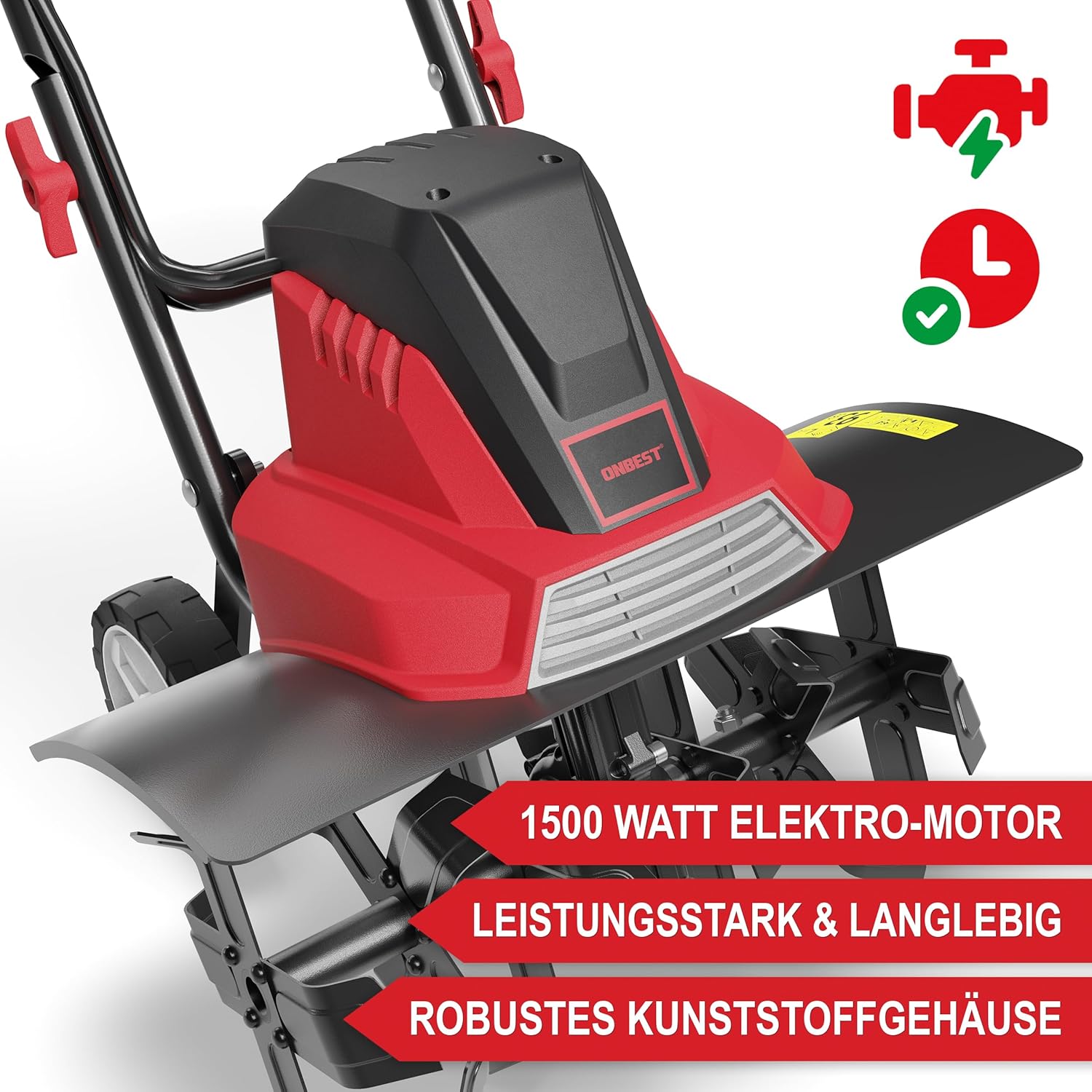 Elektro Gartenfräse – 45 cm Arbeitsbreite – 1500 Watt Motor – 24 Messer – elektrische Bodenhacke Motorhacke – Gartenhacke – Kultivator – zum umgraben und auflockern vom Boden