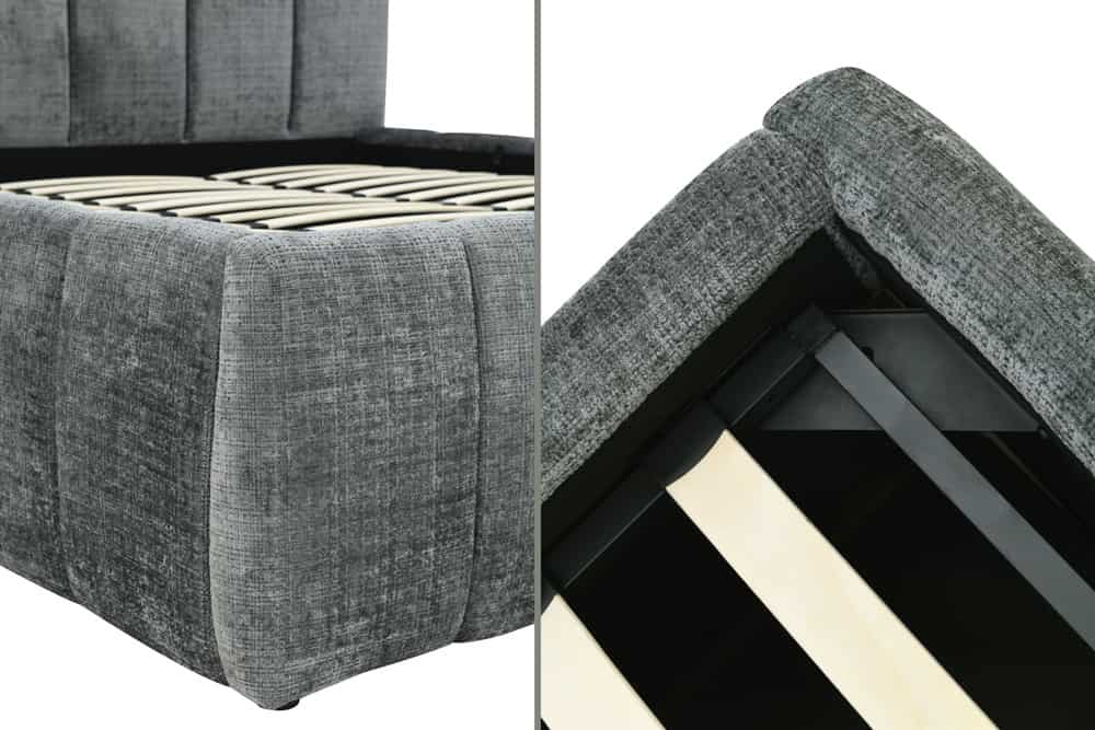 Design Boxbett ADLON 180x200cm grau Chenille mit Stauraum und Lattenrost