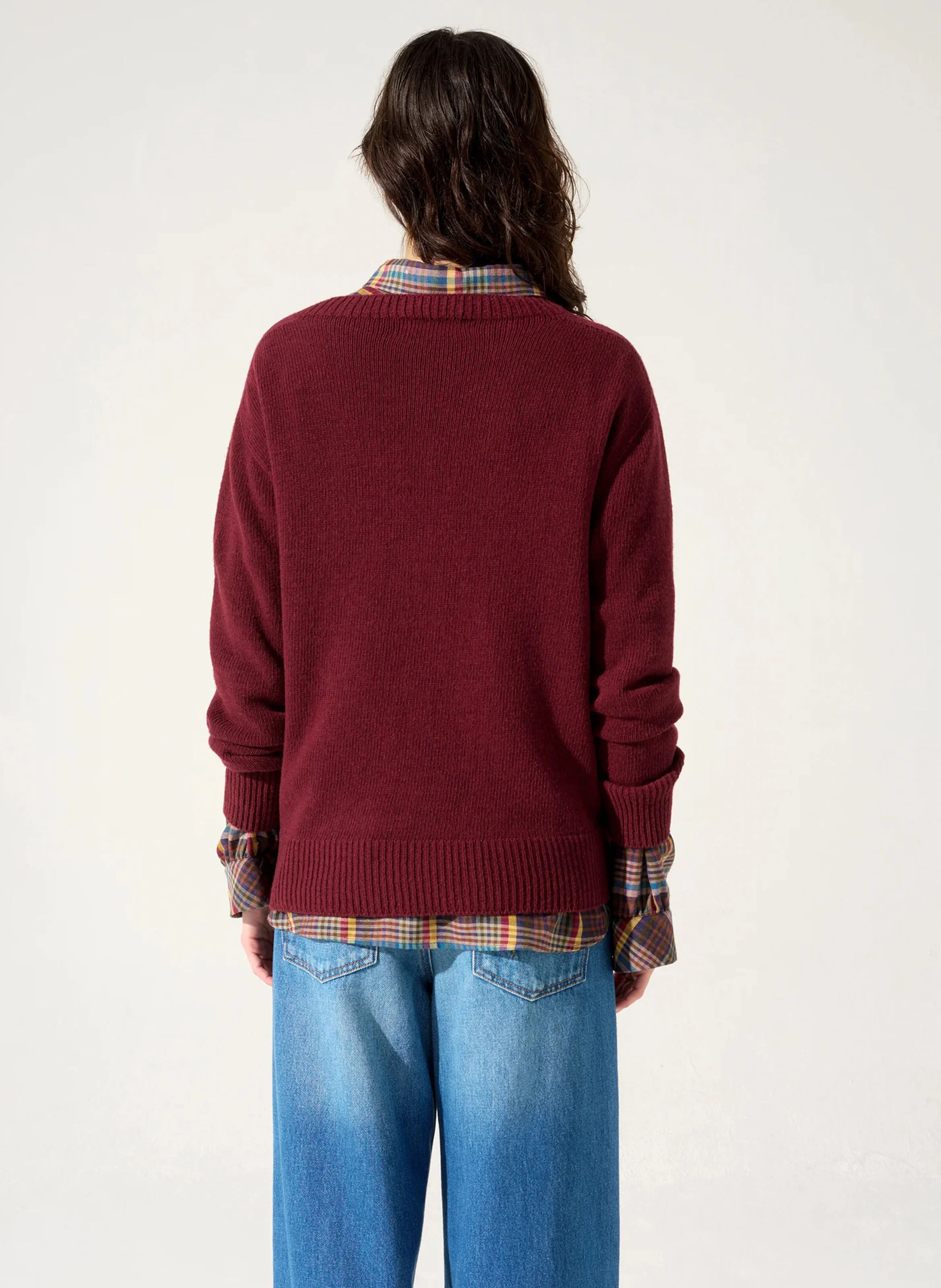 PERHAN - Pull droit col rond en laine mélangée | Rouge