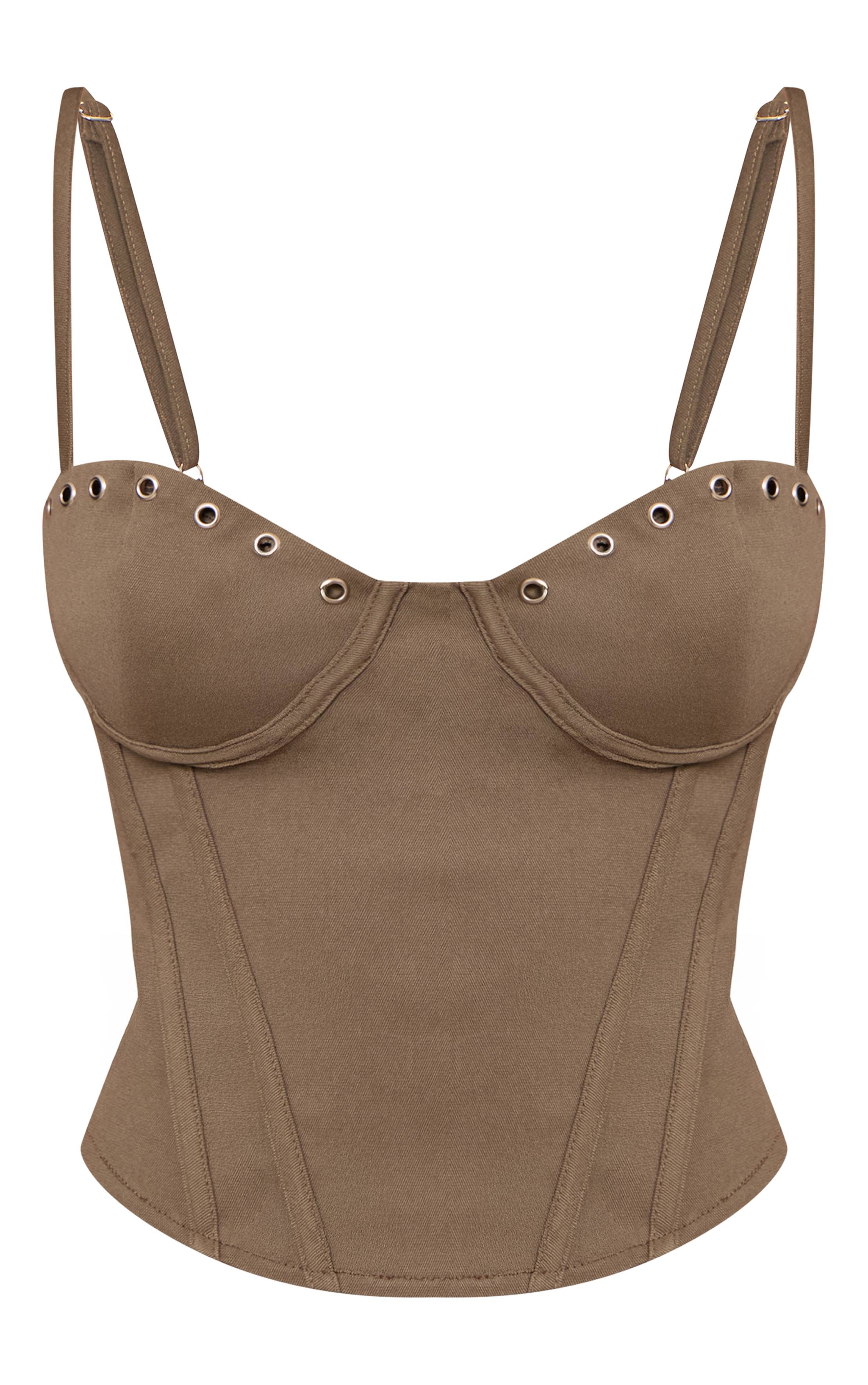 Vert Olive Corset Petite À Détails Œillets