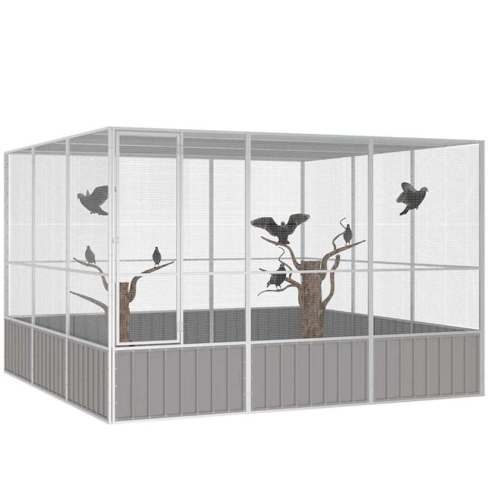 Cage à oiseaux gris 302,5x324,5x211,5 cm acier galvanisé