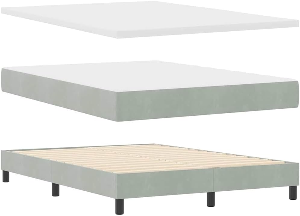vidaXL LED Boxspringbett mit Matratze Hellgrau 160 x 200 cm Samt, Verstellbares Kopfteil, modernes Bettgestell mit LED-Beleuchtung, stylischer Samt, langlebiger Komfort
