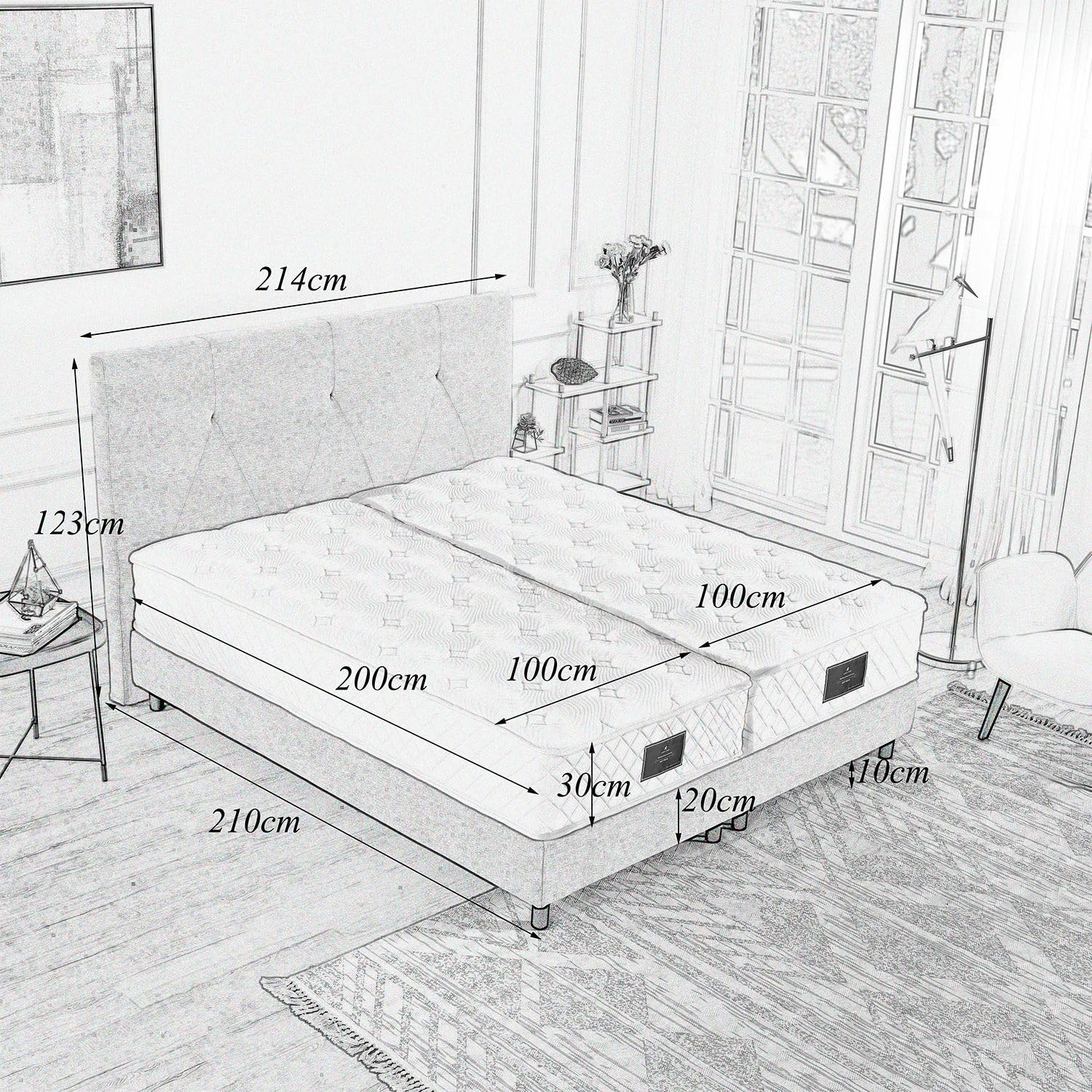 V6 Boxspringbetten 208 Bestes Preis-Leistungs-Verhältnis (Anthrazit, 200 x 200 cm H3/H4)