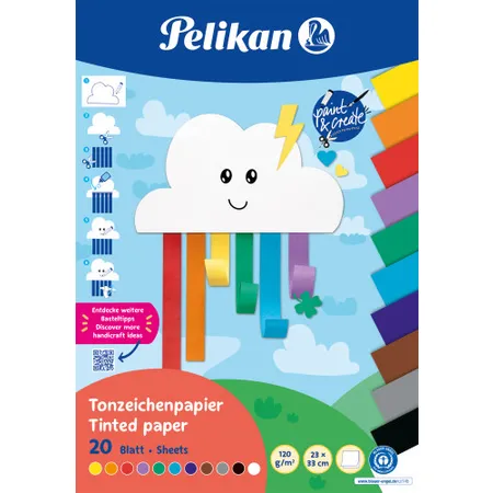 Pelikan Tonpapier Block 23 x 33 cm, 20 Blatt in 11 Farben, Rainbow